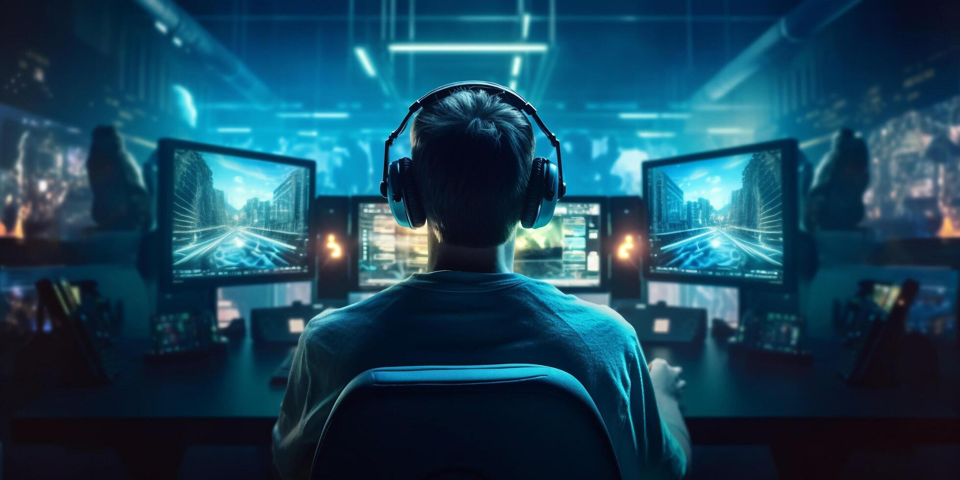 Esport gamer looking at monitors | AI Gaming